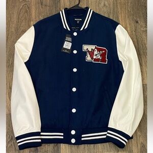 Mens True Religion Navy Varsity Bomber  Letterman Patch Jacket NWT $239 Sz M